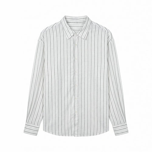 Unisex Langes Relaxed-Fit Streifenhemd mit Kentkragen und abgerundetem Saum Echoarchiv