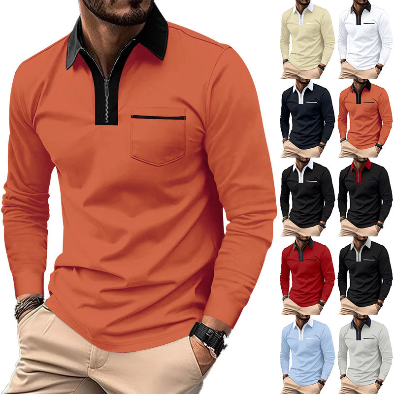 Herren nan elegantes Langarm-Poloshirt mit markantem Stehkragen Metall-Kurzreißverschluss und Brustleistentasche Echo Archiv