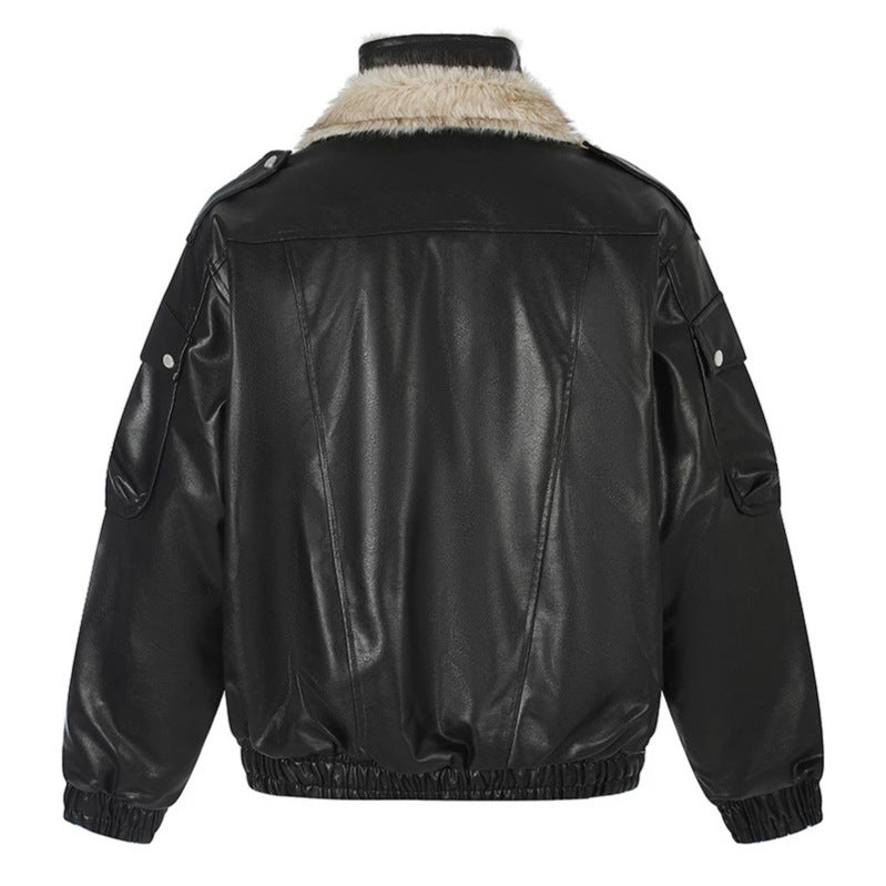 Damen Oversize Kunstleder-Fliegerjacke mit Teddyfutter und Stehkragen Echoarchiv