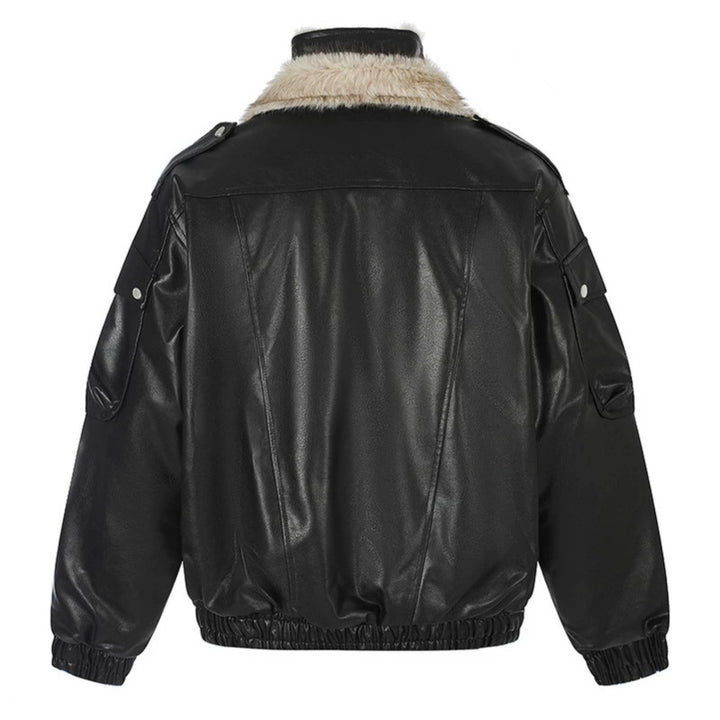 Damen Oversize Kunstleder-Fliegerjacke mit Teddyfutter und Stehkragen Echoarchiv