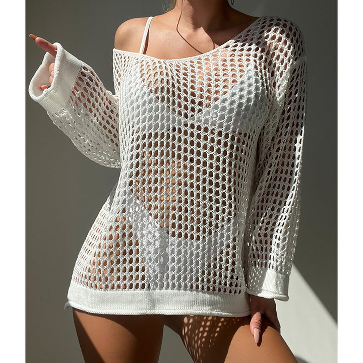Damen luftiger Grobstrick Pullover mit weitem Schnitt und offenen Ärmeln Echo Archiv