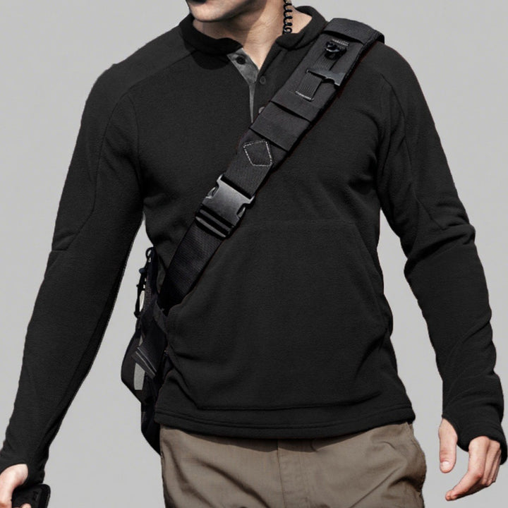 Herren Fleece-Pullover mit Knopfleiste und praktischer Kängurutasche Echoarchiv