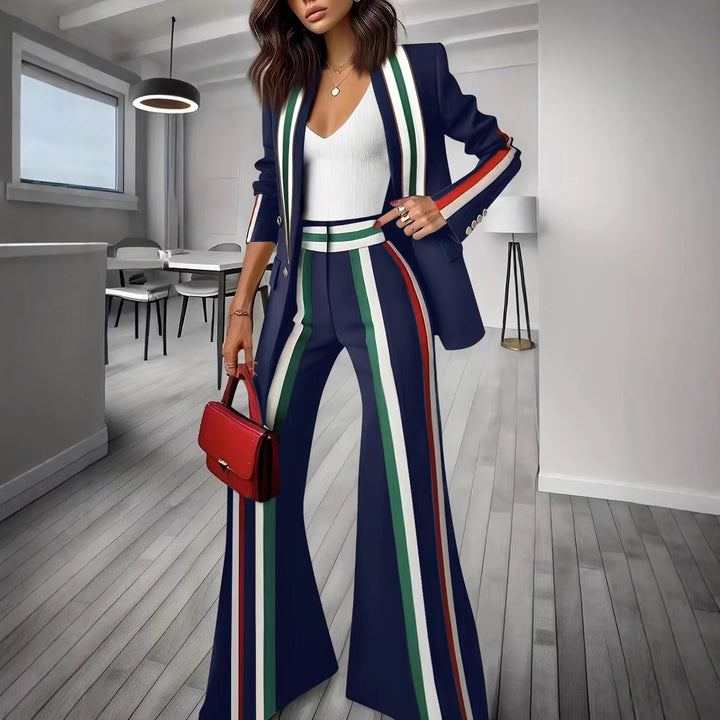 Damen Elegantes Blazer‑Hosenensemble mit seitlichen Kontraststreifen und weitem Schlag – Valéne
