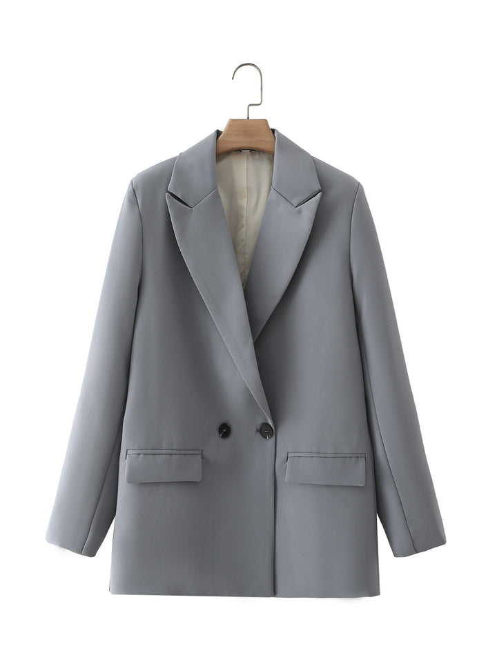 Damen taillierter Longblazer im Oversize-Look mit Reverskragen und Pattentaschen – Valéne
