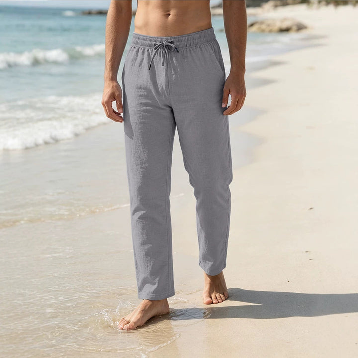 Herren Leichte Leinen-Baumwoll-Hose mit Tunnelzug, elastischem Bund und geradem Schnitt Echoarchiv