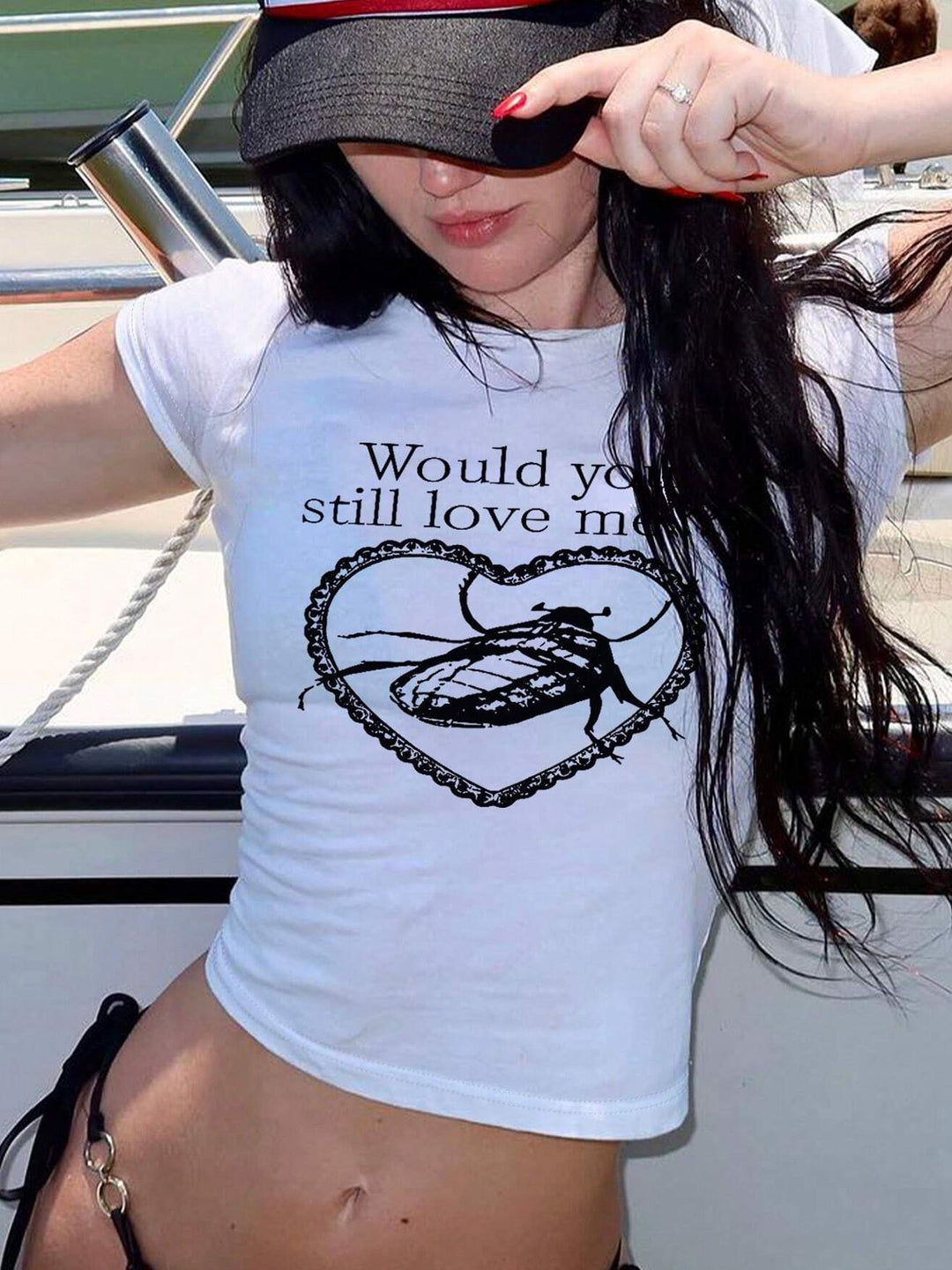 Damen Crop-T-Shirt mit kreativem Telefon-Design Echo Archiv