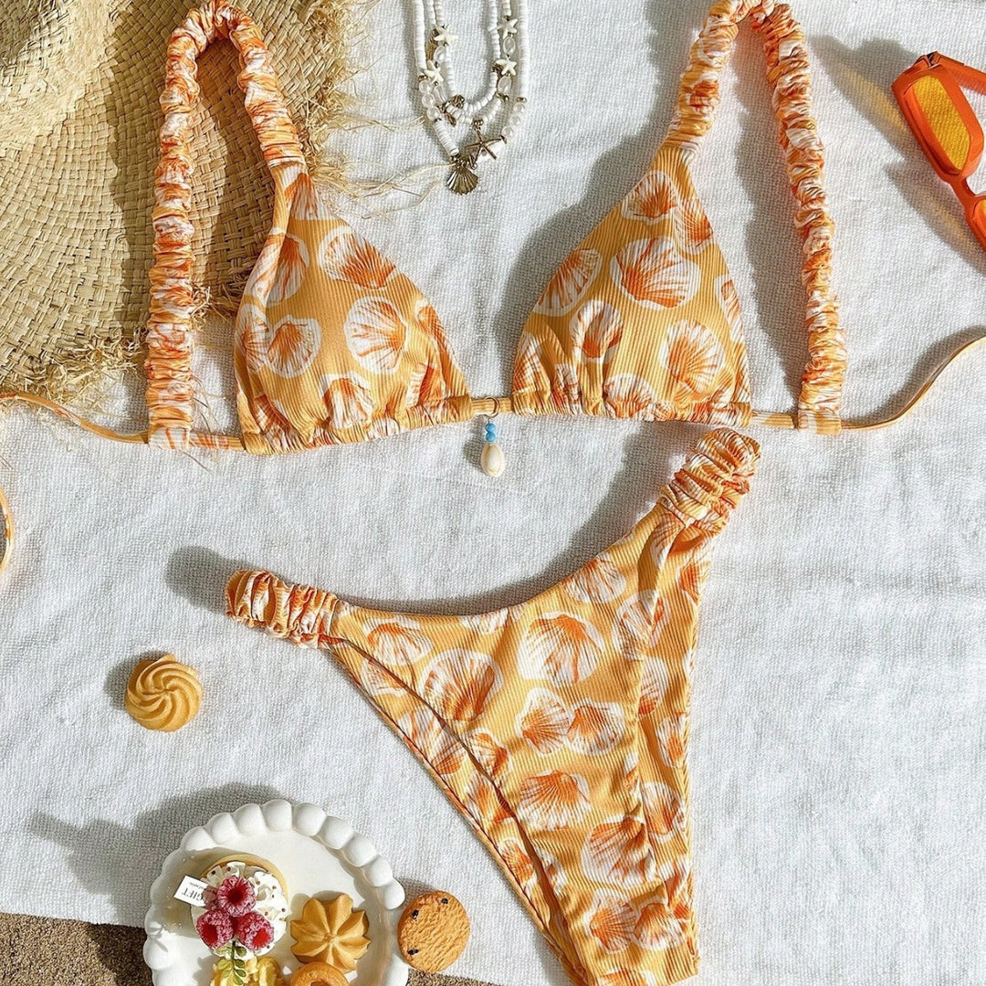 Damen Triangel-Bikini mit fröhlichem Blattmuster Echo Archiv