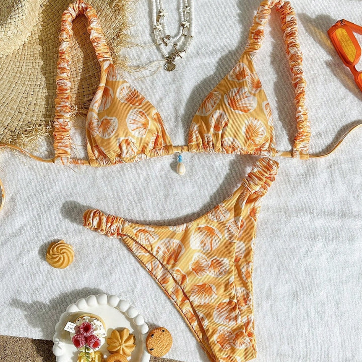 Damen Triangel-Bikini mit fröhlichem Blattmuster Echo Archiv