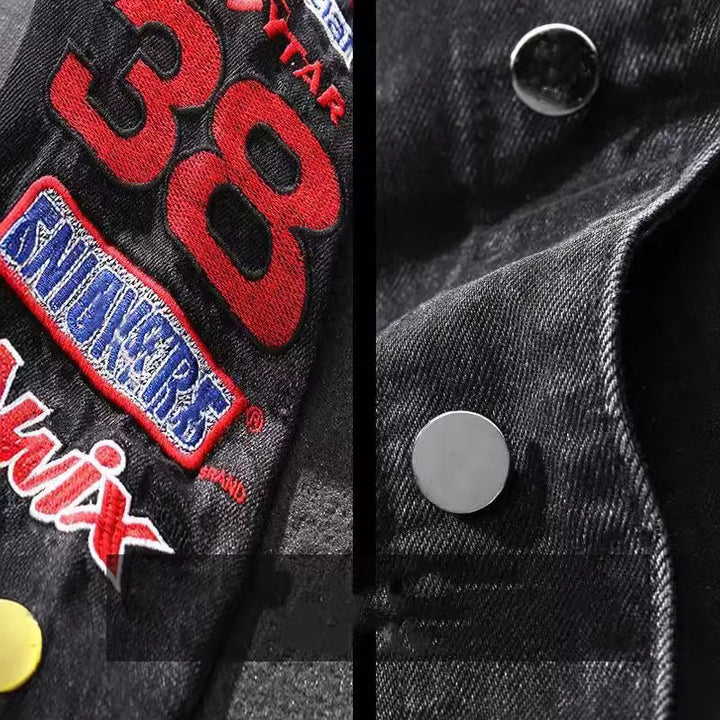 Herren Modische Jeansjacke mit kreativen Stickereien Echoarchiv