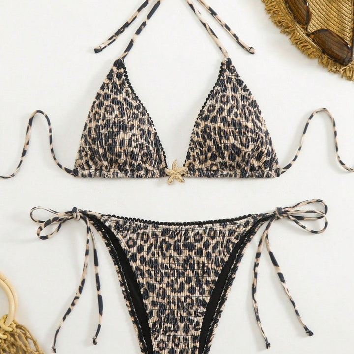 Damen Triangel-Bikini mit modischem Leopardenmuster und seitlichen Bindebändern Echo Archiv