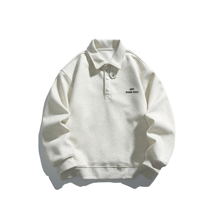 Unisex Casual-Polo-Sweatshirt mit kurzem Druckknopfverschluss und geripptem Saum Echoarchiv