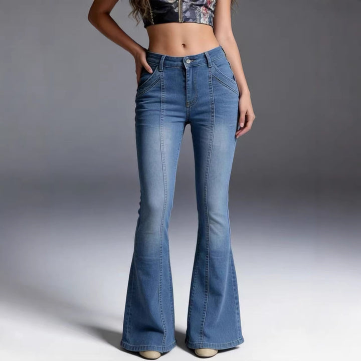 Damen nan hochgeschnittene taillierte Flared-Jeans mit mittiger Nahtführung und figurformender Hüftpartie Echo Archiv