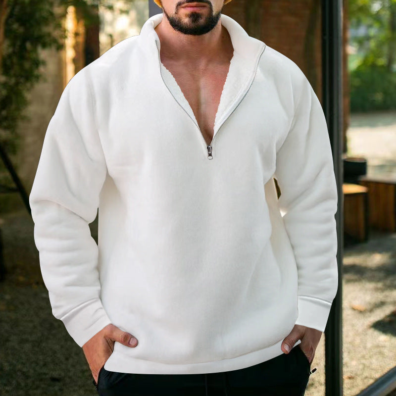 Herren bequemer Stehkragen Pullover mit kurzer Reißverschlussöffnung Echoarchiv