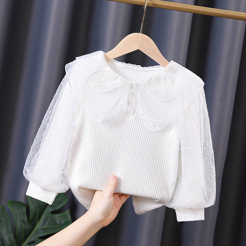 Damen elegante Bluse mit Puffärmeln und Spitzenkragen Echo Archiv