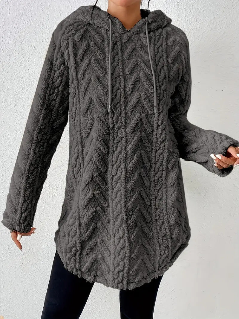 Damen nan kuschelige Kapuzenjacke aus Teddyfleece mit Zopfmuster und gerafftem Saum Echo Archiv