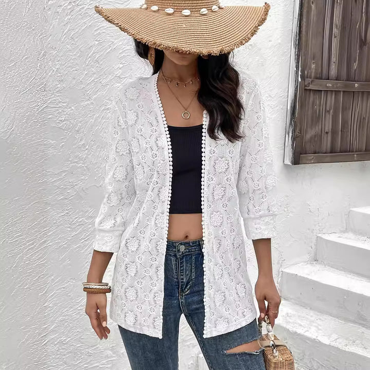 Damen nan luftiger Spitzenkimono Strandcardigan mit gehäkelter Bordüre Echo Archiv