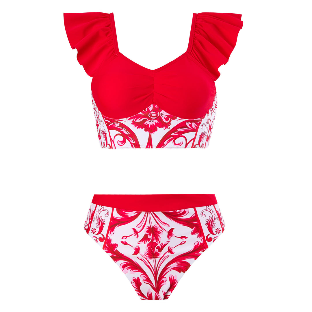 Damen Bikini-Set mit modischem Wickelrock und charmanten Rüschen Echo Archiv
