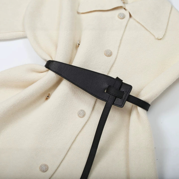 Damen Cropped Bouclé-Mantel mit asymmetrischem Schalkragen und dekorativem Gürtel Echoarchiv