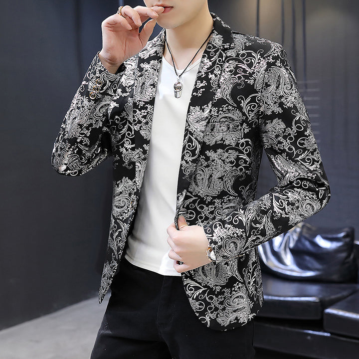 Herren Eleganter Smoking-Blazer mit floralem Jacquard-Muster Echoarchiv