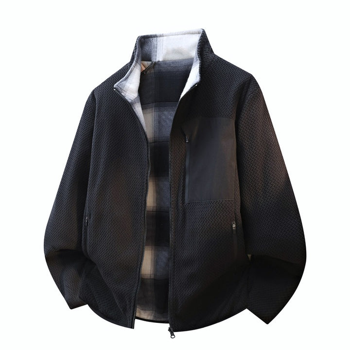 Herren strukturierte Fleece-Overlay-Jacke mit kontrastierender Brusttasche und Zwei-Wege-Reißverschluss – Taviero