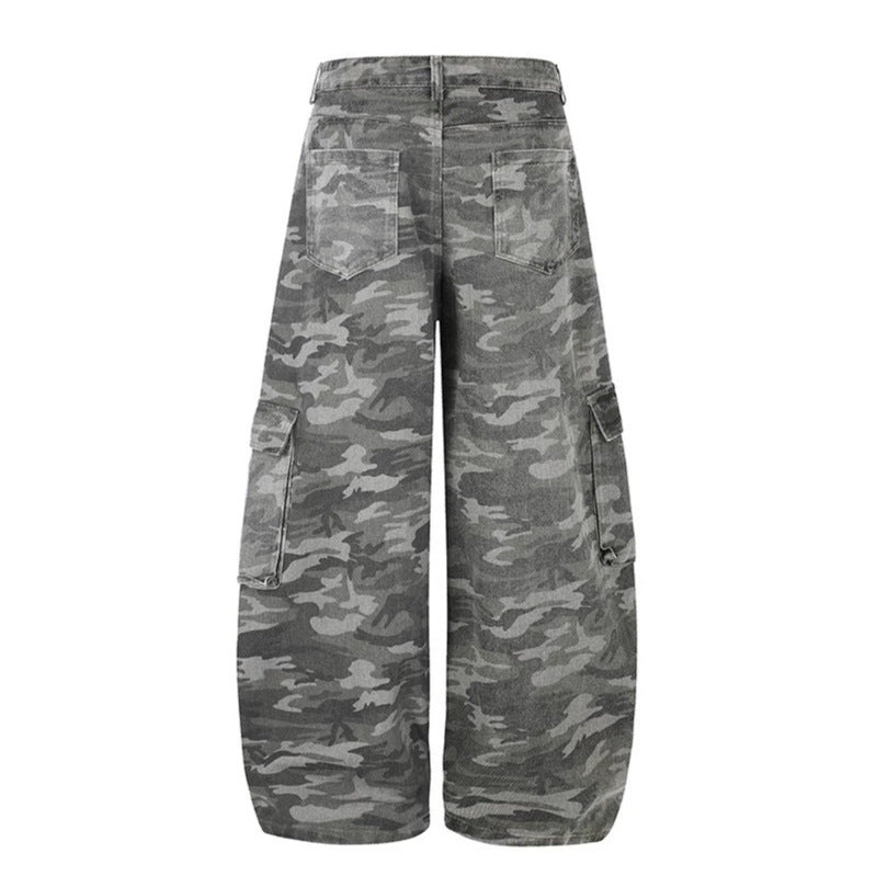 Damen Weite Cargo-Hose im Camouflage-Look mit Applikationen und Multi-Taschen Echoarchiv