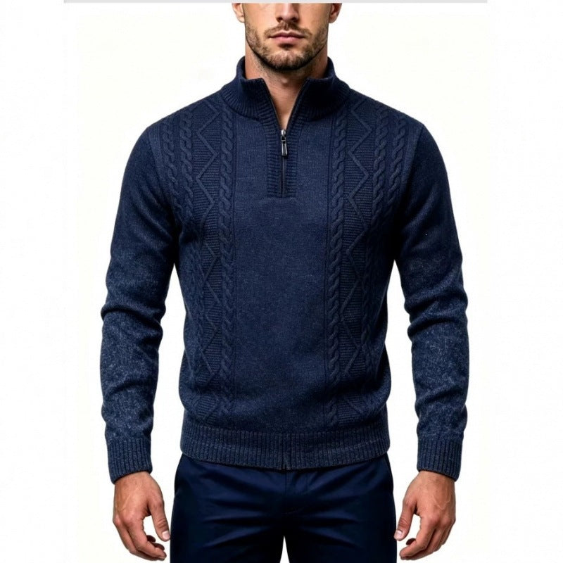 Herren Strukturierter Halbzip-Pullover mit Stehkragen und Zopfmuster-Details Echo Archiv