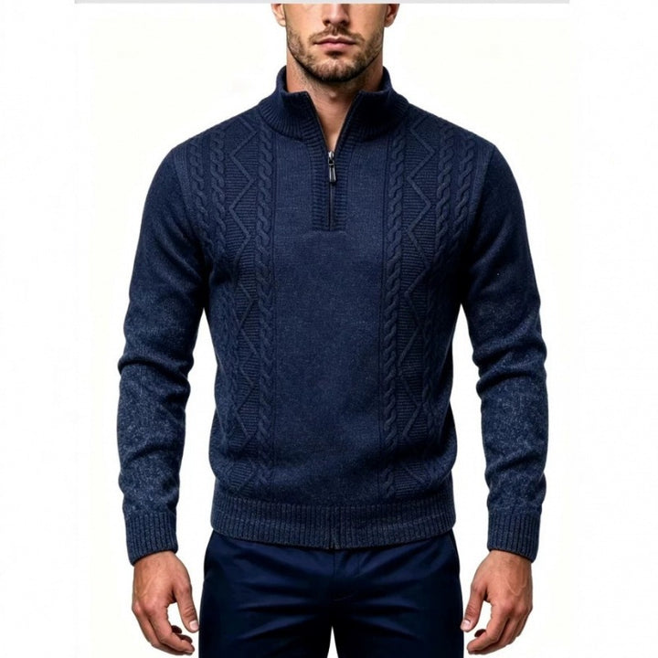 Herren Strukturierter Halbzip-Pullover mit Stehkragen und Zopfmuster-Details Echo Archiv