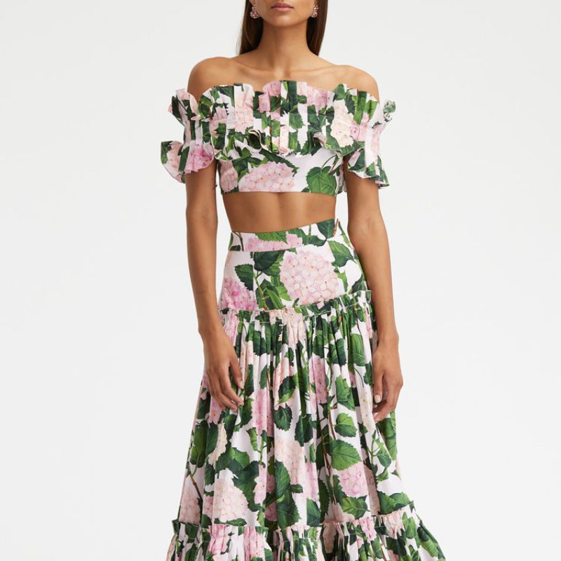 Damen Einteiler Badeanzug mit voluminösen Rüschendetails und floralem Design Echo Archiv