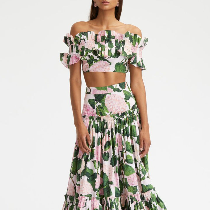 Damen Einteiler Badeanzug mit voluminösen Rüschendetails und floralem Design Echo Archiv