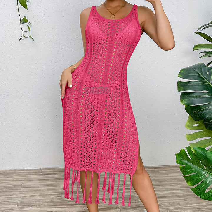 Damen Sommerliches Häkelkleid mit Fransen und seitlichem Schlitz Echo Archiv