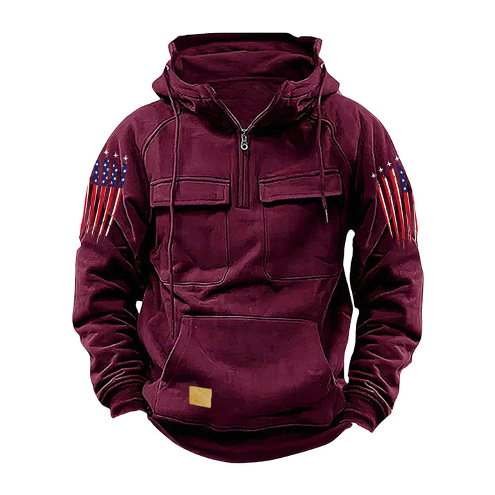 Herren nan Kapuzenpullover mit Halbzip, Cargo-Brusttaschen und Kängurutasche Echo Archiv