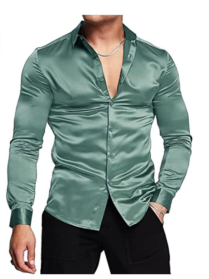 Herren klassisches Slim-Fit Hemd mit glänzender Oberfläche Echoarchiv