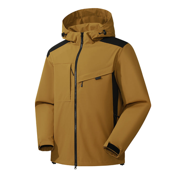 Herren technische Softshelljacke mit Kapuze, diagonalem Brustfach und Multifach-Reißverschlusstaschen Echo Archiv