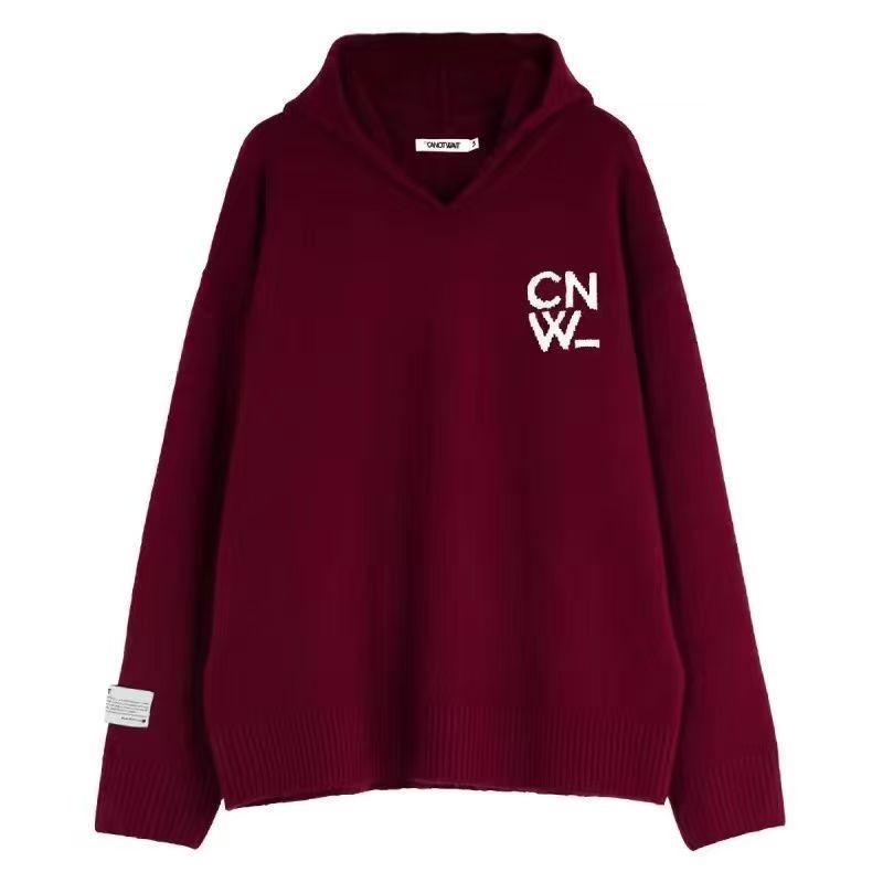 Unisex Oversized Kapuzenpullover mit V-Ausschnitt aus Feinstrick und Logo-Stick Echoarchiv