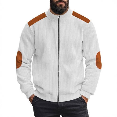 Herren Strickjacke mit modernen Lederakzenten und hoch geschlossenem Kragen Echoarchiv