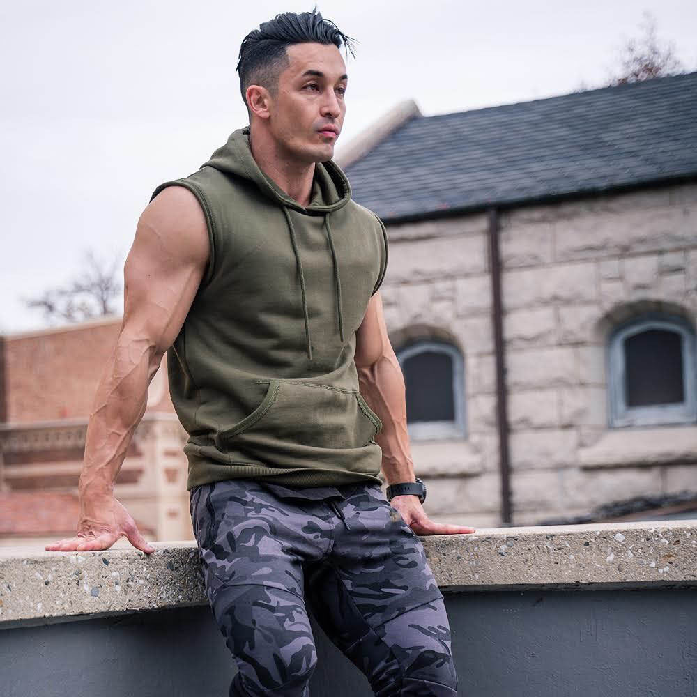 Herren Ärmelloser Hoodie mit praktischer Kängurutasche Echoarchiv