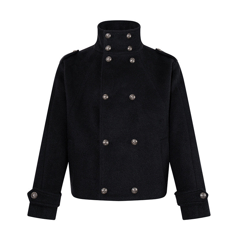 Damen Kurze Doppelreihige Militärische Cabanjacke mit Stehkragen und Epauletten Echoarchiv