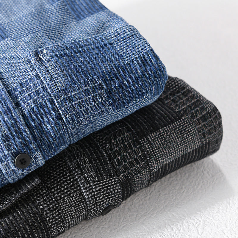 Herren Strukturierte Cord-Überhemdjacke im Patchworkmuster mit Kentkragen Echoarchiv