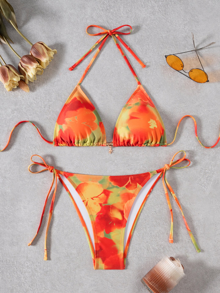 Damen Triangel-Bikini mit floralem Design und verstellbaren Bindebändern Echo Archiv
