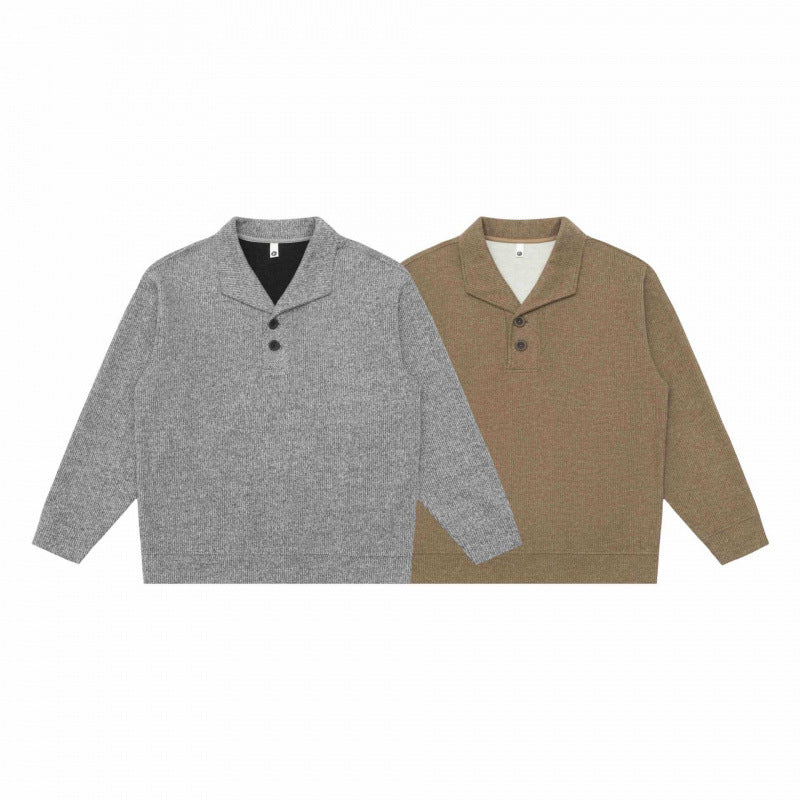 Herren Grobgestrickter Strickpullover mit Schalkragen und Knopfleiste Echo Archiv
