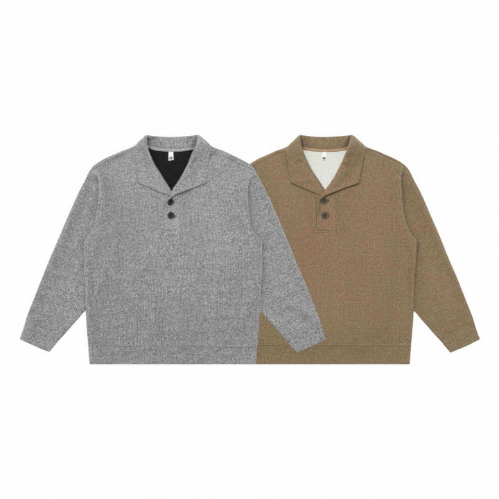 Herren Grobgestrickter Strickpullover mit Schalkragen und Knopfleiste Echo Archiv