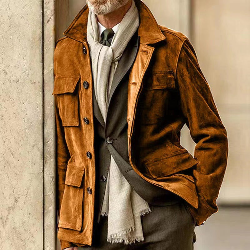 Herren Suede Utility Jacke mit praktischen Taschen und modernem Schnitt Echoarchiv