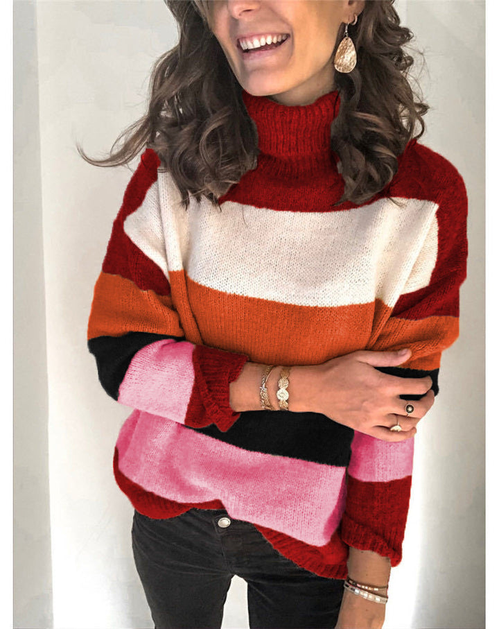 Damen Oversize Rollkragenpullover mit breiten Blockstreifen und weichem Strick Echoarchiv
