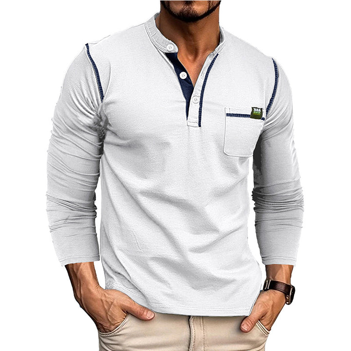 Herren Langärmliges Henley-Shirt mit Brusttasche Echoarchiv
