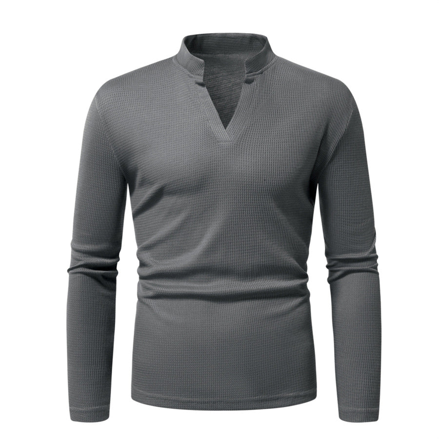 Herren Thermisches Waffel-Strickshirt mit Stehkragen und V‑Ausschnitt Echo Archiv