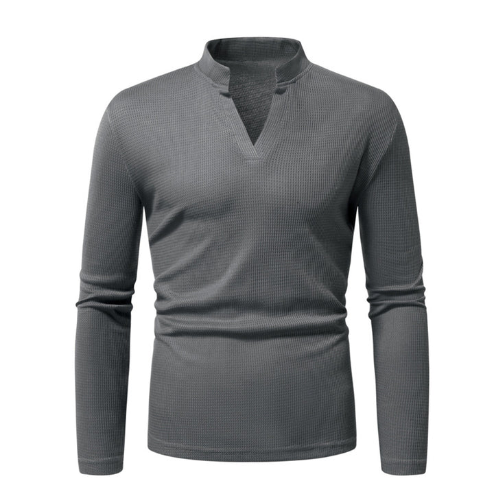 Herren Thermisches Waffel-Strickshirt mit Stehkragen und V‑Ausschnitt Echo Archiv