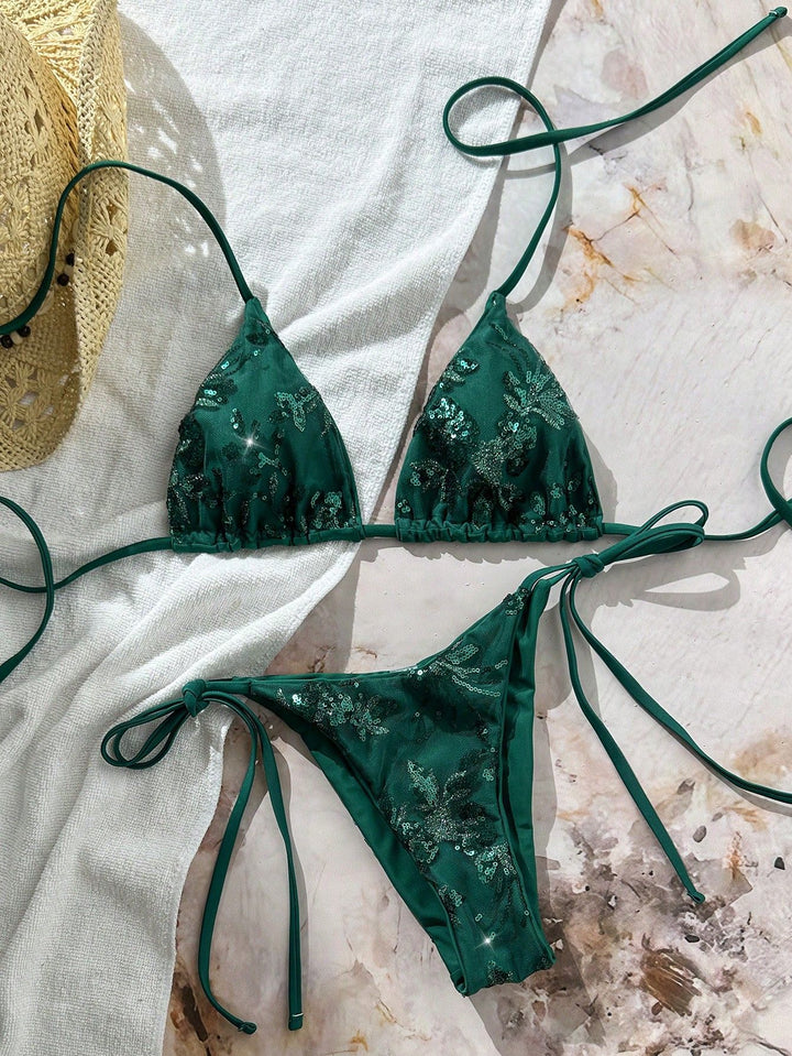 Damen Glamouröser Triangel-Bikini mit Glitzerelementen Echo Archiv