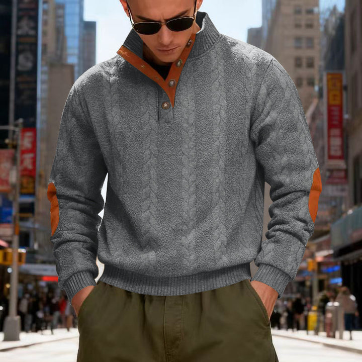Herren strukturierter Pullover mit hohen Kragen und Druckknopfdetails Echoarchiv