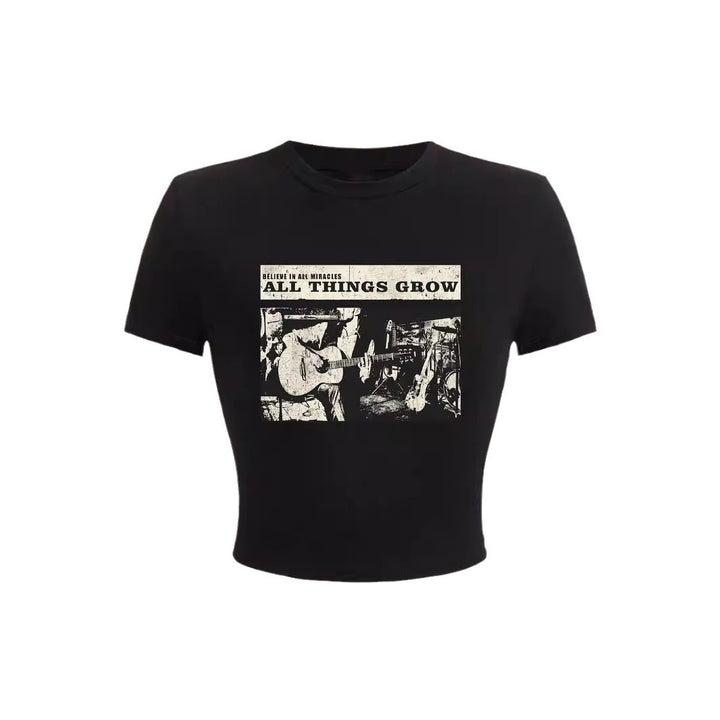 Damen Crop-T-Shirt mit inspirierendem Aufdruck und figurbetontem Schnitt Echo Archiv