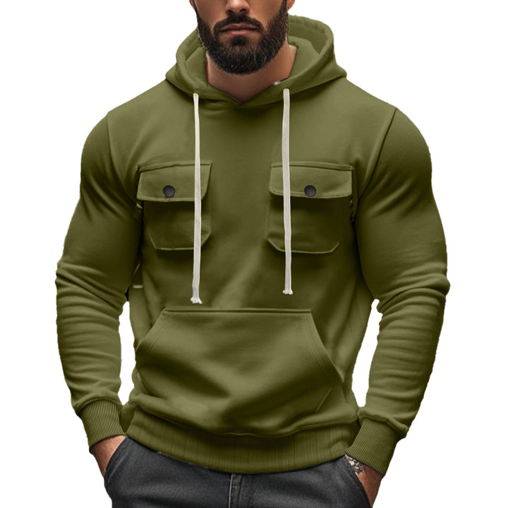Herren nan sportiver Kapuzenpullover mit aufgesetzten Klappentaschen, Kängurutasche und schmalem Saum Echo Archiv